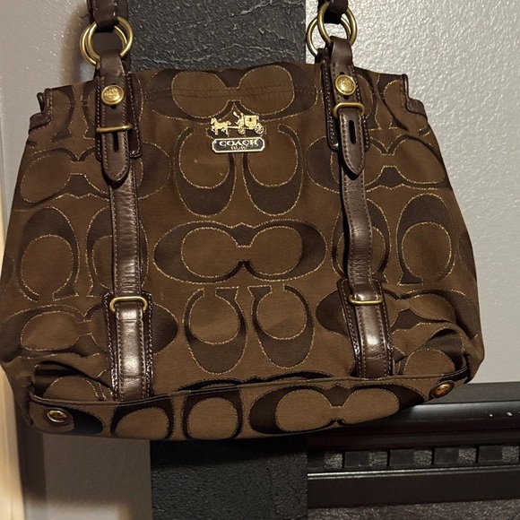 Coach | Bags | Coach Dark Brown Signature Shoulder Bag | Poshmark